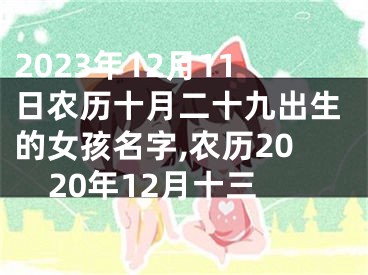 2023年12月11日农历十月二十九出生的女孩名字,农历2020年12月十三
