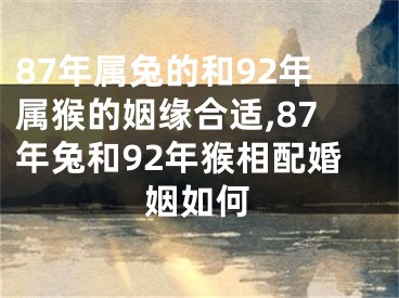 87年属兔的和92年属猴的姻缘合适,87年兔和92年猴相配婚姻如何
