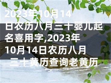 2023年10月14日农历八月三十婴儿起名喜用字,2023年10月14日农历八月三十黄历查询老黄历