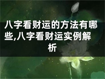 八字看财运的方法有哪些,八字看财运实例解析