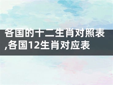 各国的十二生肖对照表,各国12生肖对应表