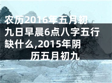 农历2016年五月初九日早晨6点八字五行缺什么,2015年阴历五月初九