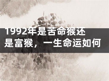 1992年是苦命猴还是富猴，一生命运如何