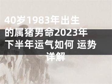 40岁1983年出生的属猪男命2023年下半年运气如何 运势详解